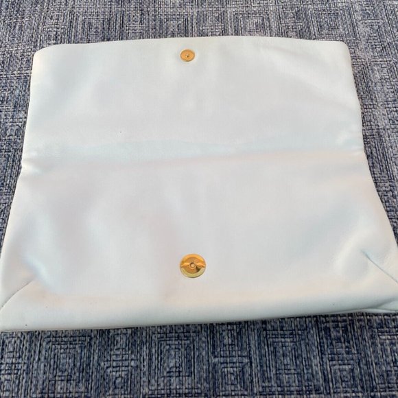 GINA Women Clutch Purse Bag White Leather Gold Tone Stud Wallet Made in Italy